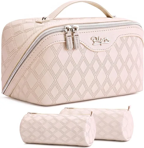 Vista 21 de BOYATU Bolsa de maquillaje de viaje para mujer: 3 en 1 modular con estampado de leopardo para viajes de 3 a 15 días - Neceser impermeable de cuero