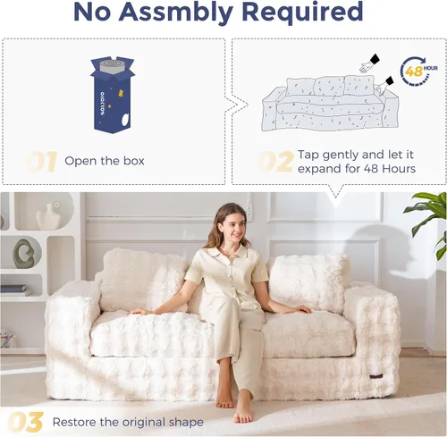 Vista 9 de MAXYOYO Sofá de 3 plazas para sala de estar, sofá sin hueso, cómodo puf con burbujas para apartamento, no necesita montaje, color beige