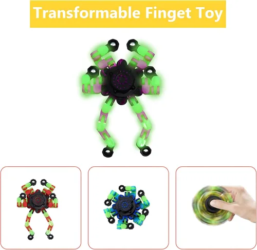 Vista 2 de Fidget Spinners, robot de cadena transformable para hacer tú mismo, que brilla en la oscuridad, juguete mecánico creativo para aliviar el estrés