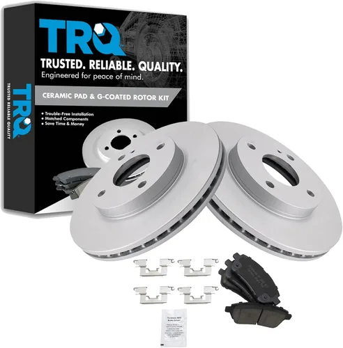 Vista 54 de TRQ Juego de pastillas de freno delantero y rotores con revestimiento de cerámica compatible con Jeep Compass Patriot 2017