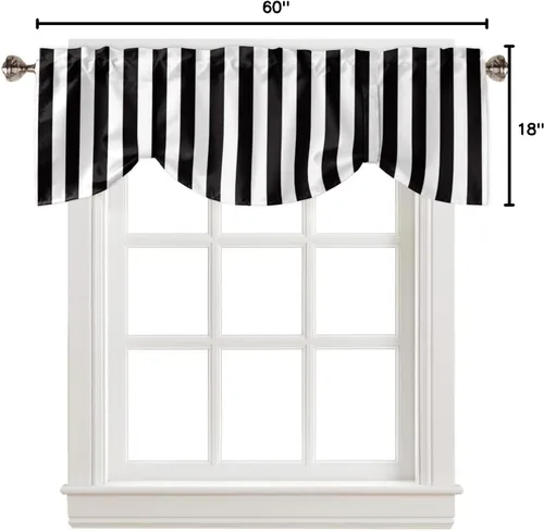 Vista 8 de Cortinas de cenefa con amarre para ventanas, cenefa corta, cortinas de ventana pequeña, baño, sala de estar y cocina, rayas blancas y negras de 60 x