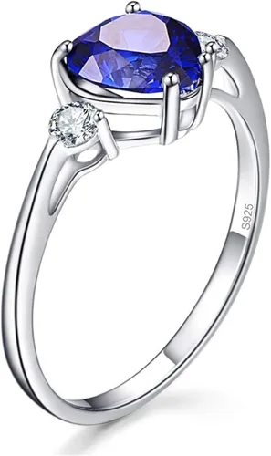 Vista 3 de BONLAVIE Anillo de compromiso de plata de ley 925 para mujer, 2.25 quilates, creado con zafiro azul, talla esmeralda verde, anillo de compromiso