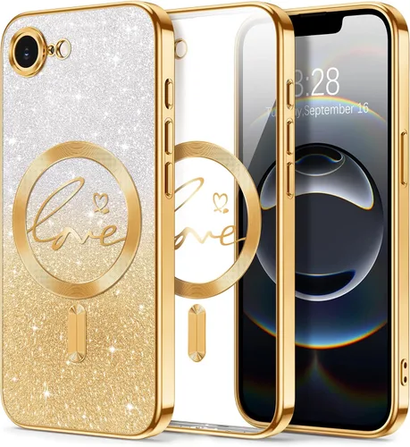 Vista 178 de Hython Funda para iPhone Air con purpurina, compatible con MagSafe Love Heart fundas magnéticas transparentes para teléfono para mujeres y niñas