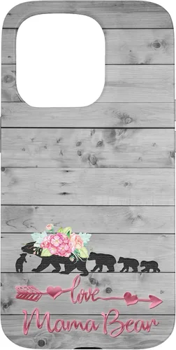 Vista 14 de Pink Floral Black Mama Bear Four Cubs on Vintage Gray Rustic Case for iPhone 17