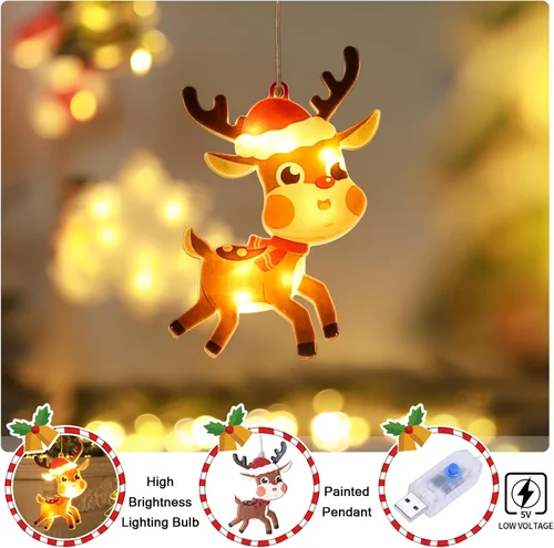 Vista 2 de BLOOMWIN Luces de ventana para decoración de Navidad, luces LED de ventana de Navidad de 9.8 pies, tira de luces de cortina para interiores