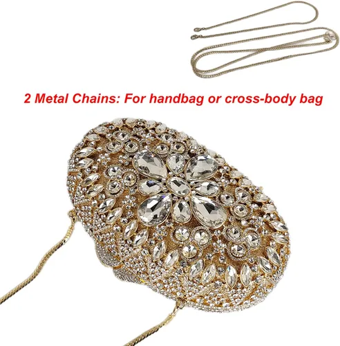 Vista 6 de HUANG ZHUANG Bolso de noche brillante de lujo del Rhinestone de las mujeres del embrague del cristal para la boda, Oro