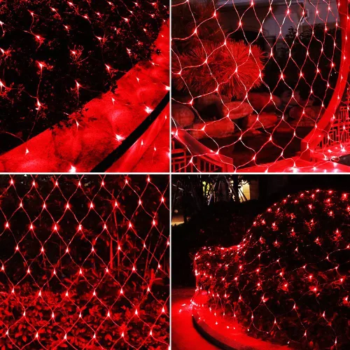 Vista 2 de Luces de Red de Navidad Rojas, 240 Luces LED de Malla para Árbol Exterior con Enchufe, Luces Colgantes de Cadena para Navidad, Halloween, Jardín Rojo
