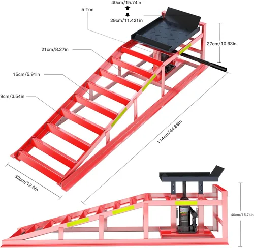 Vista 2 de Larbanke Rampas hidráulicas de coche de 5 toneladas, 2 unidades, rojo