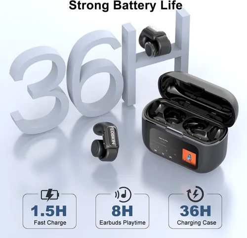 Vista 6 de LOBKIN Auriculares de oreja abierta, auriculares inalámbricos con clip, Bluetooth con micrófono, control táctil de pantalla, llamadas claras ENC