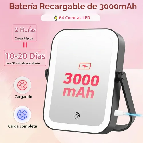 Vista 3 de FUNTOUCH Espejo de aumento de viaje 30X/1X con luz, negro