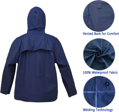 Vista 3 de Traje de lluvia para hombres y mujeres, impermeable, ultra ligero, equipo de lluvia con pantalones Reusalbe portátil