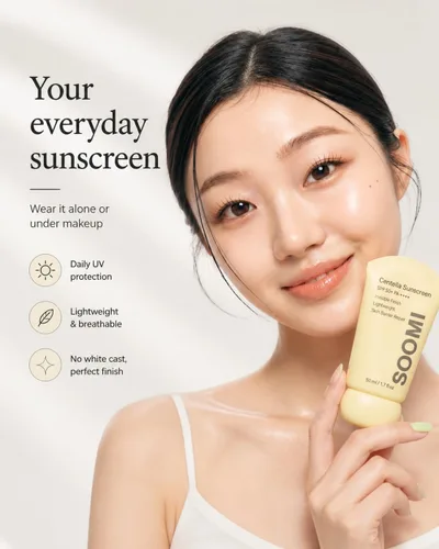 Vista 6 de Soomi Skin Centella Protector solar 1.7 fl oz SPF 50 Centella Asiatica - Protector solar coreano para piel sensible, sin yeso blanco, protección