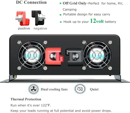 Vista 3 de Inversor de corriente de onda sinusoidal pura de 5000 W, 12 V CC a 120 VCA, 10 KW, arranque suave integrado, 2 salidas de CA duales, puerto USB
