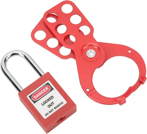 Vista 5 de Sonew Kit de etiquetado de bloqueo industrial con candado de seguridad y etiquetas a prueba de manipulaciones Cerraduras Loto rojas, llaves