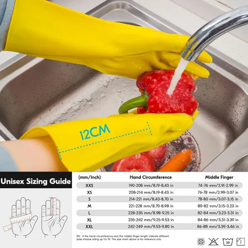 Vista 6 de Vgo... 1 par de guantes reutilizables para el hogar, guantes de goma para lavar platos, extragruesos, de mangas largas, para limpieza de cocina