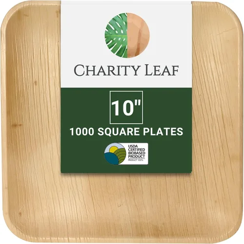 Vista 14 de Platos cuadrados desechables de hoja de palma Charity Leaf de 9" (22.86 cm) (50 piezas) Platos de servir tipo bambú, tablas desechables, vajilla