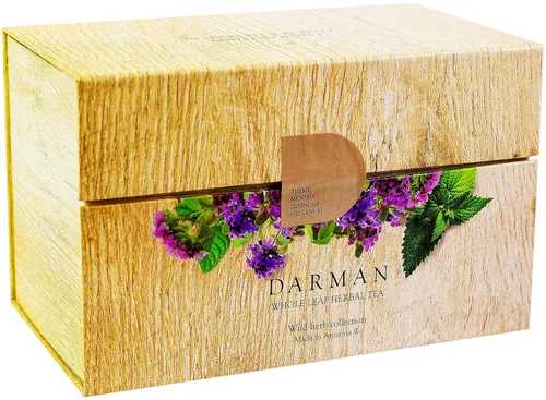 Vista 8 de Té de hierbas armenio No. 2 – Rayos suaves Mezcla de hojas sueltas calmante con tilo, caqui seco, canela y cártamo Caja de regalo de té Wellness