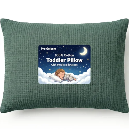 Vista 13 de Pro Goleem Almohada para niños pequeños con funda de almohada 100% de muselina de algodón, 13 x 18 pulgadas, ultrasuave, transpirable y lavable a