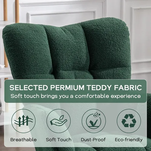 Vista 5 de Silla mecedora moderna para cuarto de bebé, silla deslizadora tapizada con respaldo alto, sillón de acento mecedor con patas de madera maciza