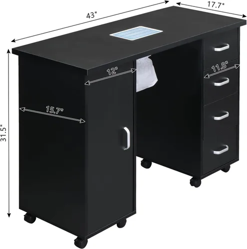 Vista 9 de Winado Mesa de manicura para uñas, escritorio de salón negro con colector