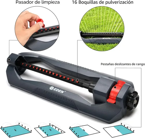 Vista 3 de Eden 96213 Essential Turbo - Aspersor de agua oscilante, cubre hasta 3,600 pies cuadrados, 16 boquillas, base pesada, rango ajustable, paquete