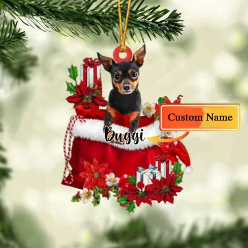 Vista 182 de Perro Akita Inu personalizado en bolsa de regalo, adorno de Navidad, nombre personalizado, regalo para amantes de los perros, familia, Navidad