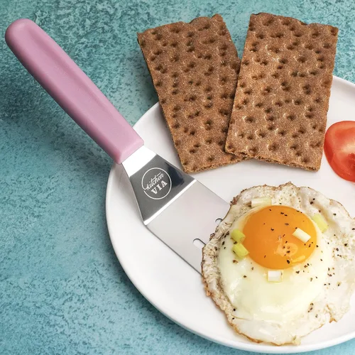 Vista 6 de Espátula para galletas con mango rosa, pequeña, antiadherente y resistente al calor para pasteles, panqueques y pizza perfectos