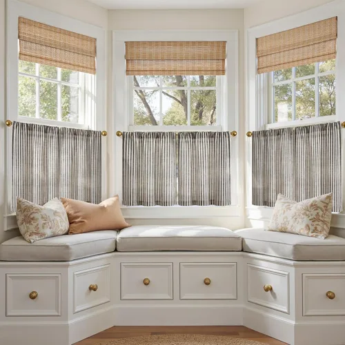 Vista 4 de jinchan - Cortinas de lino a rayas para cocina de 20 pulgadas de largo, cortinas de varios niveles, estilo granja moderna de café, tratamientos
