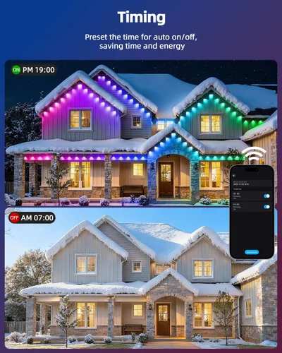 Vista 6 de REYLAX Luces permanentes para exteriores de 100 pies con 60 luces LED, luces de alero RGB+IC, IP67 impermeable, múltiples escenas para decoración