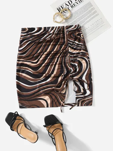 Vista 6 de Floerns Minifalda de leopardo con cordón fruncido y borde de lechuga para mujer