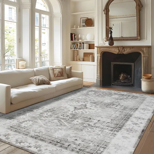 Vista 22 de Auemtyn Alfombra de área de 8 x 10 pies para sala de estar, alfombra lavable con parte trasera antideslizante, alfombra de pelo bajo para gris