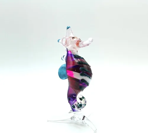 Vista 3 de Figura pequeña de cristal en miniatura de caballito de mar, animal de vidrio soplado hecho a mano, bonita decoración del océano, regalo