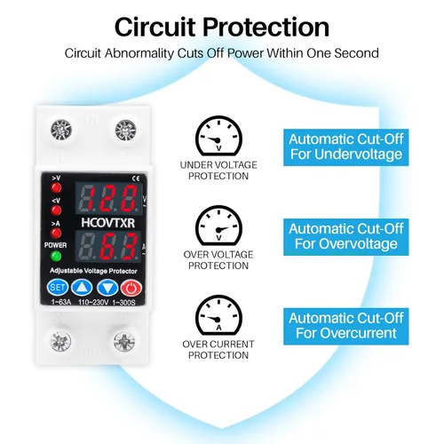 Vista 8 de Interruptor de Circuito Inteligente 110V, Corte de Baja Tensión de 1~63 Amp, Interruptor de Corriente AC Ajustable para Sistemas Solares (Negro)