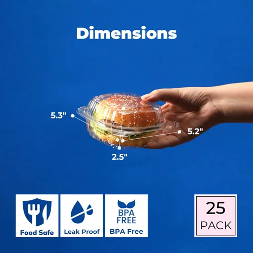 Vista 2 de Fit Meal Prep Paquete de 25 recipientes de plástico transparente con bisagras de 5.3 x 5.2 x 2.5 pulgadas, recipientes de plástico desechables