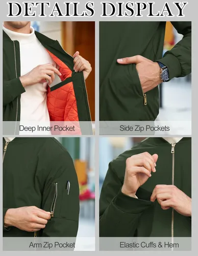 Vista 7 de CRYSULLY Chaqueta para hombre Otoño Invierno Espesar Cortavientos Chaquetas Bomber Abrigos Acolchados