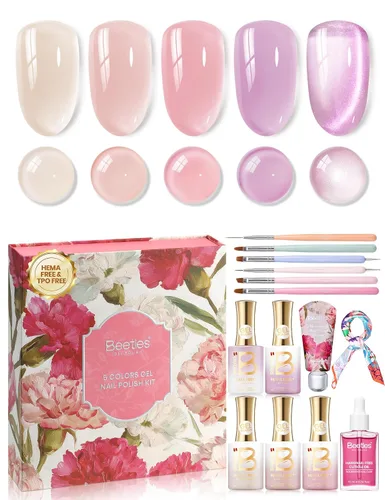 Vista 25 de Beetles - Kit de esmalte de uñas de gel con luz UV, 80 unidades, 55 colores Color Enchantment with Everything Base Top Coat Beginner Starter at