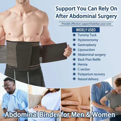 Vista 2 de Reian Faja Abdominal para Postcirugía y Recuperación Posparto, Cinturón de Soporte para Hernia Abdominal para Mujeres y Hombres (Negro, Mediano)