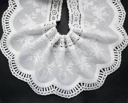 Vista 3 de FQTANJU Cinta de encaje de algodón blanco de 3 yardas, encaje de ganchillo de 4-1/4 pulgadas de ancho, bordado floral con volantes