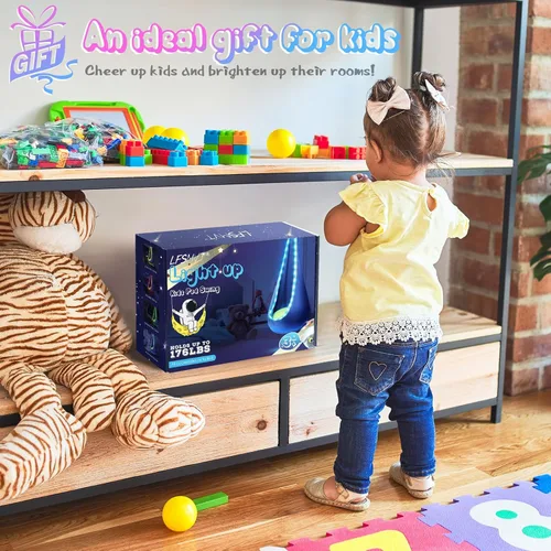 Vista 5 de Asiento de columpio colgante para niños con luz, columpio colgante mejorado para niños con luces LED, silla de columpio colgante sensorial