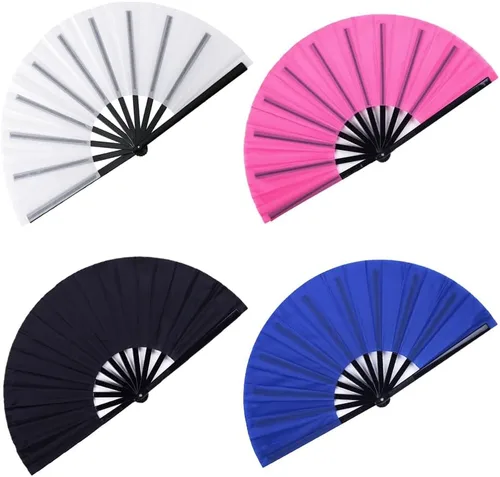 Vista 6 de Gionforsy 4 piezas de ventilador de tela de ventilador plegable grande chino Tai Chi ventilador de mano plegable decorativo para fiesta de baile