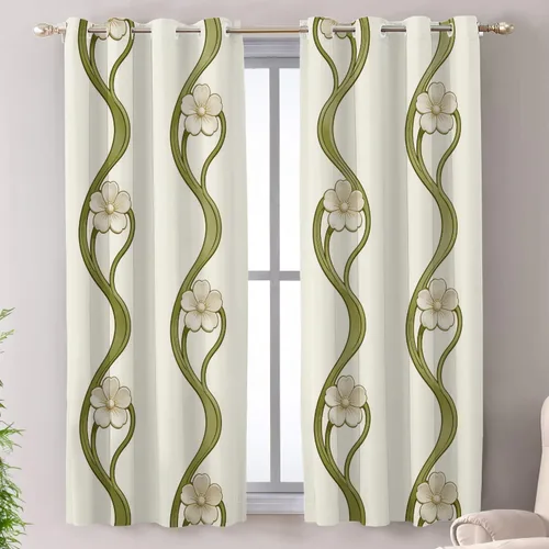 Vista 66 de Shrahala Art Nouveau Floral Pattern Blackout Curtain Tiers, Delicate Vine and Flower Design Kitchen Valance Light Blocking Tier Drapes with Rod