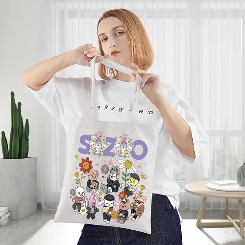 Vista 6 de WZMPA K-Pop SKZ Bolsa de lona K-Pop Group Fans Gift SKZ Group Shopping Grocery Bag