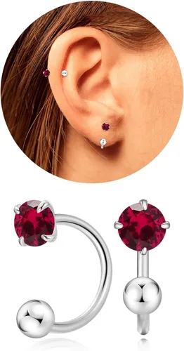 Vista 24 de Pequeños aretes de piedra natal natural de 0.118 pulgadas para mujeres, adolescentes y niñas, pequeños aretes de medio aro para cartílago