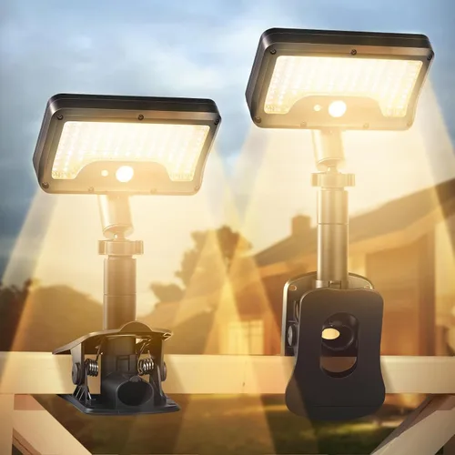 Vista 18 de Luces solares con clip para exteriores con sensor de movimiento, luces de valla solares ajustables verticalmente y giratorias en 360° con 92 LEDs