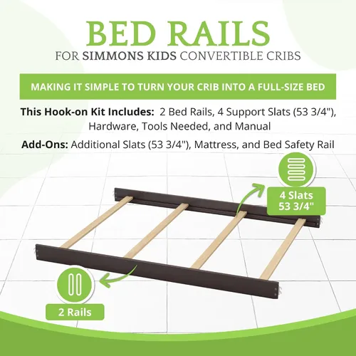 Vista 6 de Delta Children - Kit de conversión de tamaño completo compatible con cunas convertibles Simmons Kids de Delta Children, riel de madera maciza, riel