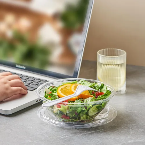 Vista 4 de 50 juegos de ensaladas de plástico transparente de 24 onzas con tapas herméticas desechables para llevar, recipientes para mezclar para frutas