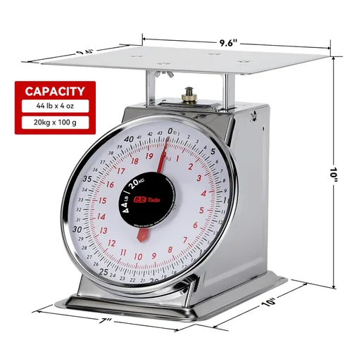 Vista 6 de Tada Báscula mecánica de cocina de acero inoxidable de 44 libras, báscula de alimentos resistente con control de porciones, báscula de alimentos