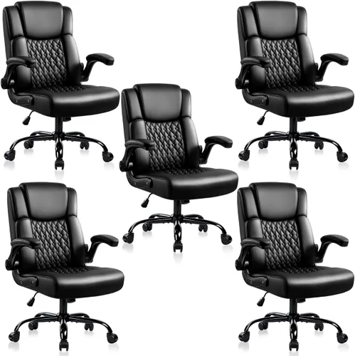 Vista 9 de Silla de escritorio de cuero OFIKA, silla de oficina ergonómica con soporte lumbar, silla de computadora, silla ejecutiva de cuero con reposabrazos