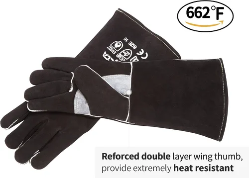 Vista 7 de RAPICCA 14.0 pulgadas, 662 ℉ de cuero forja/Mig/Stick soldadura resistente al calor/fuego, guantes para horno, parrilla, chimenea, horno, estufa
