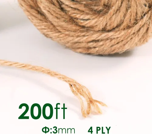 Vista 2 de Cambaverd Cuerda de yute natural de 200 pies, 0.118 in, 4 capas, cuerda para plantas trepadoras, jardinería, manualidades, regalos, envoltura